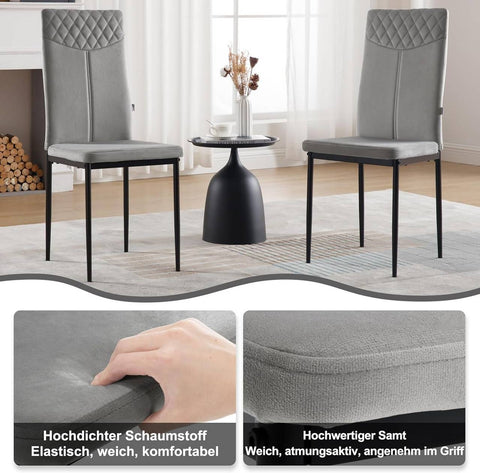 Rootz Velvet Dining Chair - High Backrest - Ergonomic Design - Stable Metal Legs - Non-slip Foot Pads - 40cm x 98cm x 52cm - Set of 4