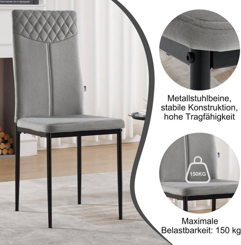Rootz Velvet Dining Chair - High Backrest - Ergonomic Design - Stable Metal Legs - Non-slip Foot Pads - 40cm x 98cm x 52cm - Set of 4