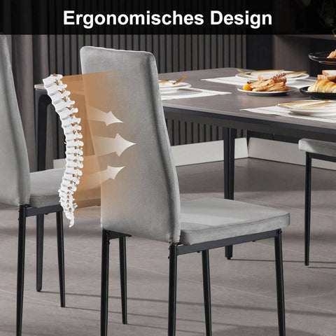 Rootz Velvet Dining Chair - High Backrest - Ergonomic Design - Stable Metal Legs - Non-slip Foot Pads - 40cm x 98cm x 52cm - Set of 4