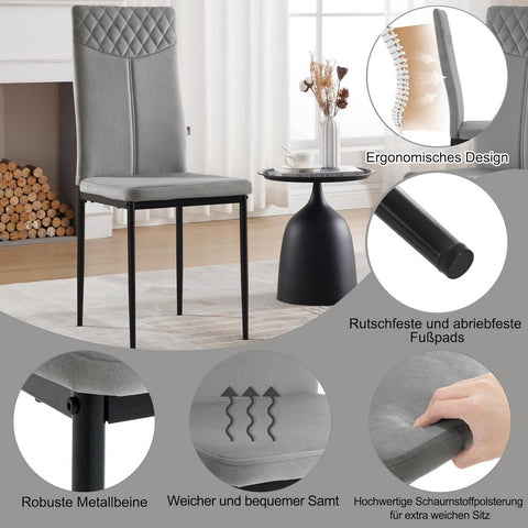Rootz Velvet Dining Chair - High Backrest - Ergonomic Design - Stable Metal Legs - Non-slip Foot Pads - 40cm x 98cm x 52cm - Set of 4