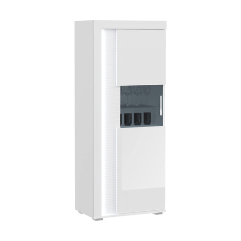 Rootz Skylight Showcase - Wooden Display Cabinet - White High-Gloss Front - Pasol Gray Glass - 60cm x 148cm x 37cm
