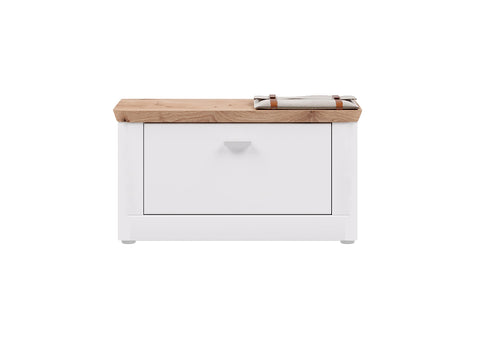 Rootz Modern Hallway Bench - Front White Matt - Large - Viking Oak Nb - Shoe Storage - 90cm x 40cm x 45cm