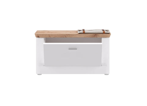 Rootz Modern Hallway Bench - Front White Matt - Large - Viking Oak Nb - Shoe Storage - 90cm x 40cm x 45cm