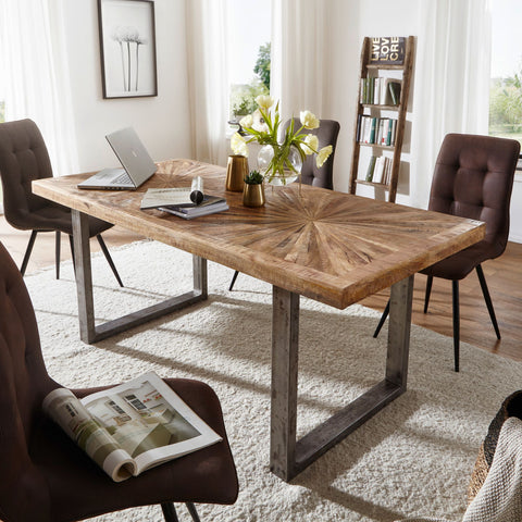 Rootz Rustic Dining Table - Mango Wood Table - Metal Legs - Handcrafted - High Stability - 180cm x 76.5cm x 90cm