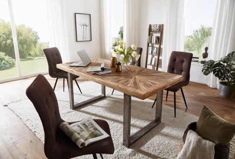 Rootz Rustic Dining Table - Mango Wood Table - Metal Legs - Handcrafted - High Stability - 200cm x 76.5cm x 100cm