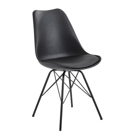 Rootz Set of 2 Modern Dining Chairs - Scandinavian Design - Kitchen Chairs - Plastic Seat Shell - Imitation Leather Seat Cover - Lacquered Iron Legs - 48cm x 86cm x 58cm