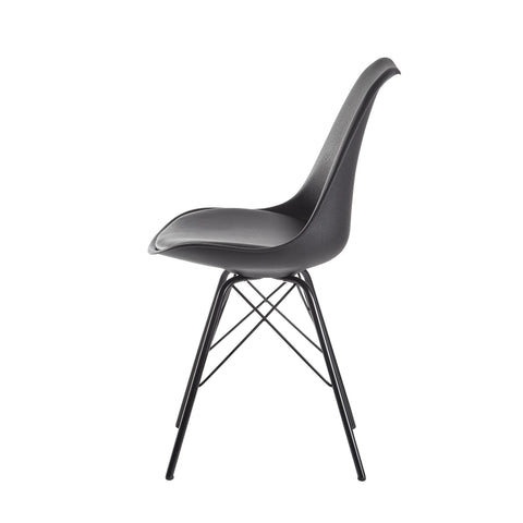 Rootz Set of 2 Modern Dining Chairs - Scandinavian Design - Kitchen Chairs - Plastic Seat Shell - Imitation Leather Seat Cover - Lacquered Iron Legs - 48cm x 86cm x 58cm