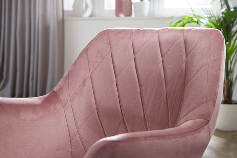 Rootz Swivel Chair - Desk Chair - Velvet Upholstery - Padded Armrests - 360° Rotation - Gold Base Frame - 80-97cm x 55cm x 55cm - Pink - 120kg Capacity
