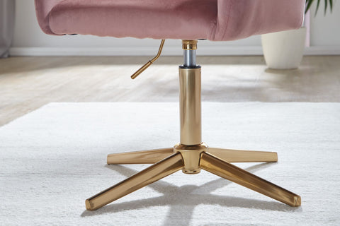 Rootz Swivel Chair - Desk Chair - Velvet Upholstery - Padded Armrests - 360° Rotation - Gold Base Frame - 80-97cm x 55cm x 55cm - Pink - 120kg Capacity