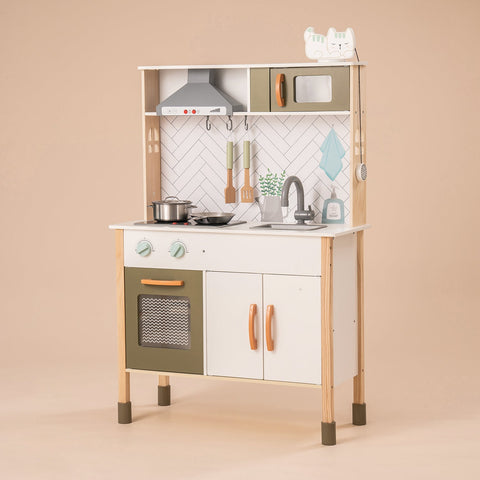 Rootz Wooden Play Kitchen for Toddlers Kids - Pretend Play Kitchen - Educational Toy Kitchen Set - Authentic Cooking Experience - Large Storage Space - 76 cm x 33 cm x 89 cm - Durable Wood