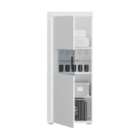 Rootz Skylight Showcase - Wooden Display Cabinet - White High-Gloss Front - Pasol Gray Glass - 60cm x 148cm x 37cm