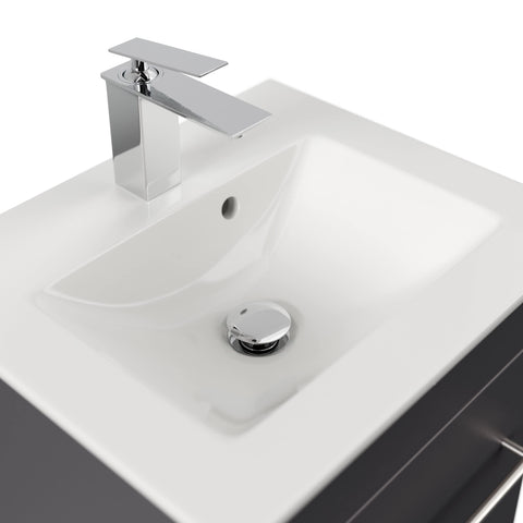 Rootz Wash Stands & Vanity Units - Washbasin - Ceramic Washbasin - Drawer Unit - Soft-close Drawers - Bathroom Furniture - Light Oak- 50 x 42 x 43.5 cm