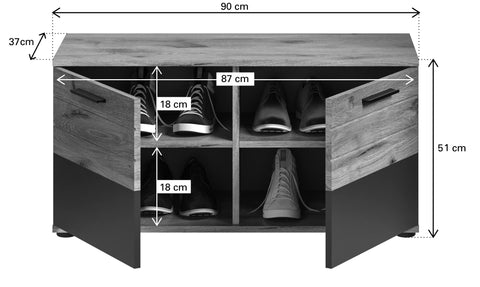 Rootz Mason Bench Wardrobe - Shoe Rack Bench - Entryway Organizer - 90cm x 51cm x 37cm