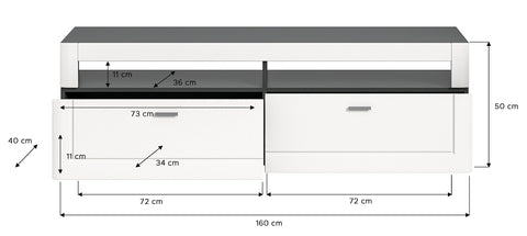 Rootz TV Lowboard Lago - Media Bench - Wood Finished - Grey/White Matt - 160cm x 50cm x 40cm