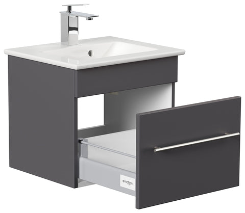 Rootz Wash Stands & Vanity Units - Washbasin - Ceramic Washbasin - Drawer Unit - Soft-close Drawers - Bathroom Furniture - Light Oak- 50 x 42 x 43.5 cm