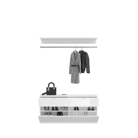 Rootz 3-Piece Wardrobe Combination - Front Artisan Oak Nb./Mirror Body White High Gloss - Generous Storage - 243cm x 193cm x 34cm