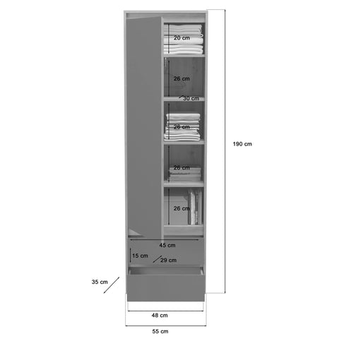 Rootz Torino Wardrobe - Closet Organizer - Dresser - Wood Material - Grey & Oak Finish - Space-saving - FSC Certified - 54cm x 190cm x 35cm
