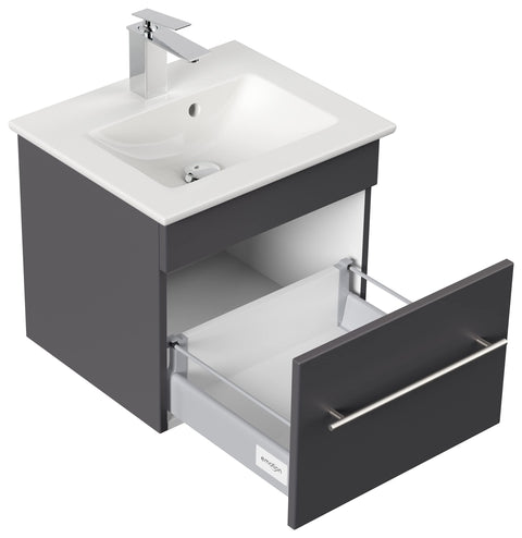 Rootz Wash Stands & Vanity Units - Washbasin - Ceramic Washbasin - Drawer Unit - Soft-close Drawers - Bathroom Furniture - Light Oak- 50 x 42 x 43.5 cm
