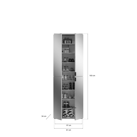 Rootz 3-Piece Wardrobe Combination - Artisan Oak Nb. - High Gloss White - Mirror Glass - Generous Storage - 152cm x 193cm x 34cm