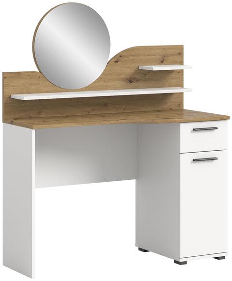 Rootz Vanity Dressing Table Dressing Table Cosmetic Table - Oak Nb - White Nb - 1 Drawer - 1 Door - 2 Shelves - Modular Design - FSC Certified - 110cm x 135cm x 46cm