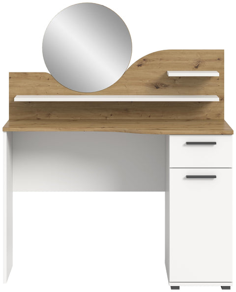 Rootz Vanity Dressing Table Dressing Table Cosmetic Table - Oak Nb - White Nb - 1 Drawer - 1 Door - 2 Shelves - Modular Design - FSC Certified - 110cm x 135cm x 46cm