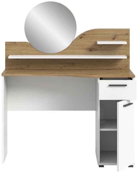 Rootz Vanity Dressing Table Dressing Table Cosmetic Table - Oak Nb - White Nb - 1 Drawer - 1 Door - 2 Shelves - Modular Design - FSC Certified - 110cm x 135cm x 46cm