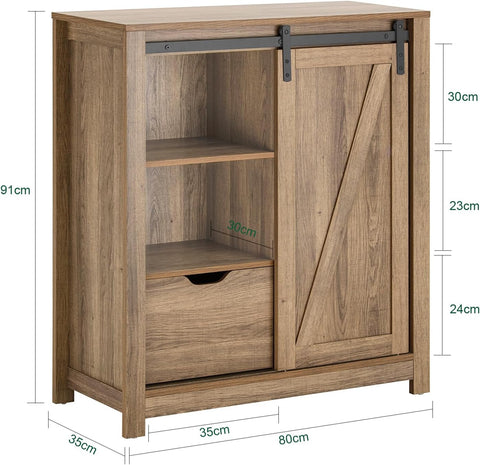 Rootz Modern Sideboard with Sliding Door - Dresser - Shoe Cabinet - Versatile Storage - PB(E1) Material - 80cm x 91cm x 35cm