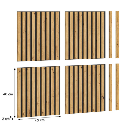 Rootz Acoustic Panel Set - Wooden Soundproof Panels - Brown Finish - 40cm x 40cm - Artisan Oak Nb. - FSC Certified - Modular Furniture
