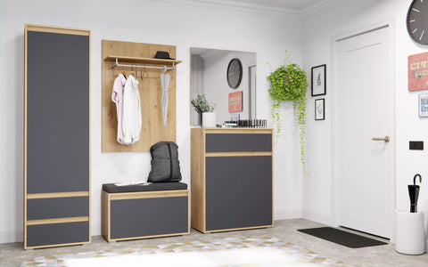 Rootz Torino Bench - Shoe Cabinet - Wooden Material - Gray Oak Imitation Front - Oak Imitation Body - Space-saving - FSC Certified - 76cm x 44cm x 35cm