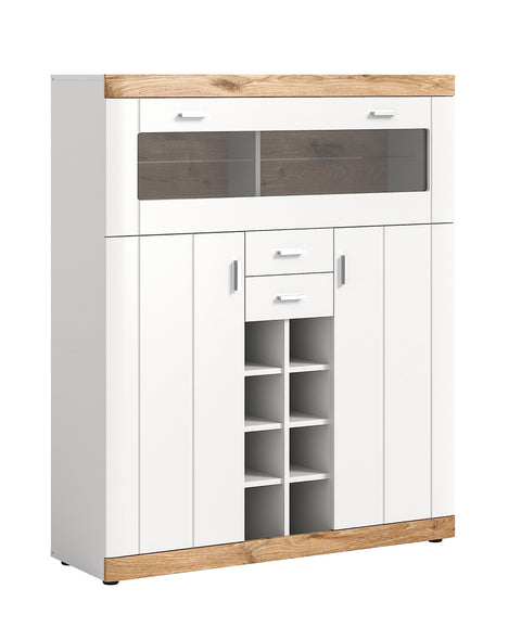 Rootz Bar Cabinet - Liquor Cabinet - Wooden Bar Storage - White Matt - Spacious - 110cm x 40cm x 120cm