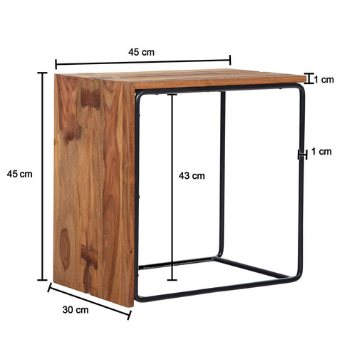 Rootz Side Table - Solid Wood & Metal End Table - Industrial Style Accent Table - Handcrafted, Durable, Protective Clear Varnish - 45cm x 30cm x 45cm