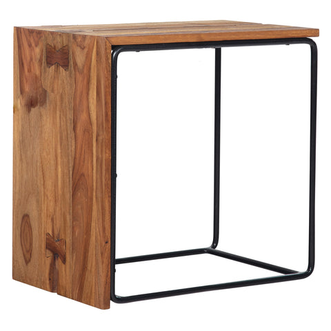 Rootz Side Table - Solid Wood & Metal End Table - Industrial Style Accent Table - Handcrafted, Durable, Protective Clear Varnish - 45cm x 30cm x 45cm