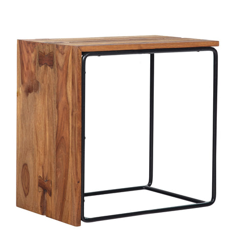 Rootz Side Table - Solid Wood & Metal End Table - Industrial Style Accent Table - Handcrafted, Durable, Protective Clear Varnish - 45cm x 30cm x 45cm