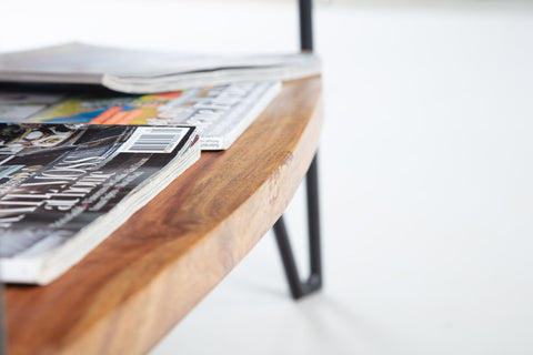 Rootz Modern Industrial Coffee Table - Rectangular Table - Storage Space - Handcrafted - Sheesham Wood - 90cm x 50cm x 40cm