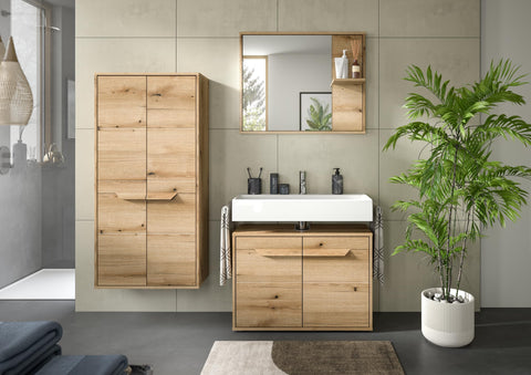 Rootz Evoke Oak Midi Cabinet - Wooden Storage Unit - Bathroom Organizer - FSC-Certified Wood - 64cm x 132cm x 32cm
