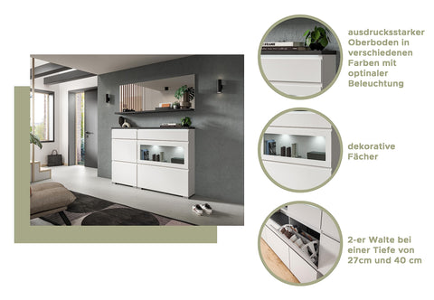 Rootz Shoe Cabinet - Wooden Hallway Cupboard - White - Offset Industrial Gray Nb - Shoe Storage System - 95cm x 109cm x 40cm