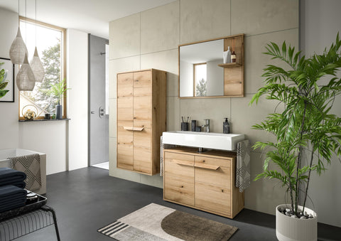 Rootz Evoke Oak Midi Cabinet - Wooden Storage Unit - Bathroom Organizer - FSC-Certified Wood - 64cm x 132cm x 32cm