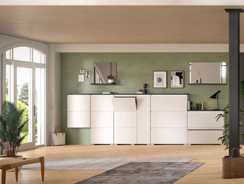 Rootz Wall Mirror and Shelf Set - Wood Material - White - Offset Industrial Gray Nb - Timeless Design - Approx. 60x59x18 cm