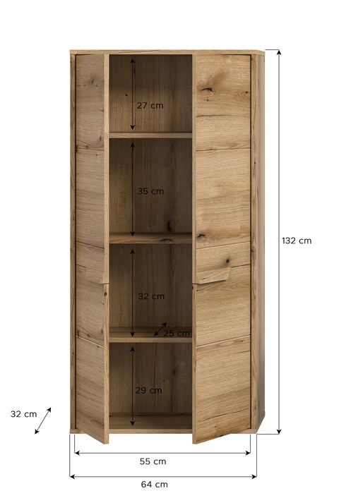 Rootz Evoke Oak Midi Cabinet - Wooden Storage Unit - Bathroom Organizer - FSC-Certified Wood - 64cm x 132cm x 32cm