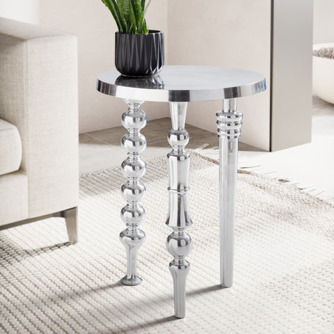 Rootz Modern Design Side Table - Round Table - Handcrafted Table - Glossy Surface - Aluminum Material - 44cm x 44cm x 63cm