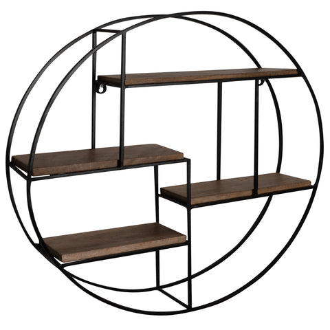 Rootz Modern Industrial Style Wall Shelf - Solid Wood - Metal - Four Shelves - Handmade - Unique Piece - 70cm x 70cm x 18cm - Warm Dark Brown - Black Frame - Mango Wood - Powder-Coated Iron - 5kg Load Capacity