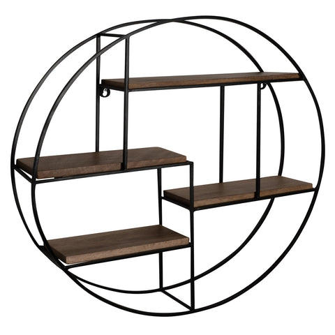 Rootz Modern Industrial Style Wall Shelf - Solid Wood - Metal - Four Shelves - Handmade - Unique Piece - 70cm x 70cm x 18cm - Warm Dark Brown - Black Frame - Mango Wood - Powder-Coated Iron - 5kg Load Capacity