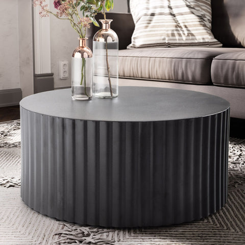 Rootz Modern Design Coffee Table - Round Table - Elegant Slatted Look - Handcrafted - Anti-Slip Nubs - Powder-Coated Iron - 67cm x 67cm x 31cm