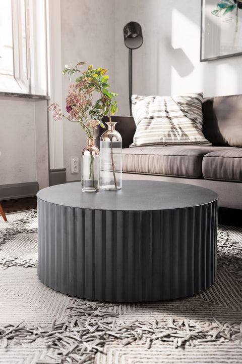Rootz Modern Design Coffee Table - Round Table - Elegant Slatted Look - Handcrafted - Anti-Slip Nubs - Powder-Coated Iron - 67cm x 67cm x 31cm