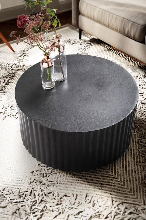Rootz Modern Design Coffee Table - Round Table - Elegant Slatted Look - Handcrafted - Anti-Slip Nubs - Powder-Coated Iron - 67cm x 67cm x 31cm