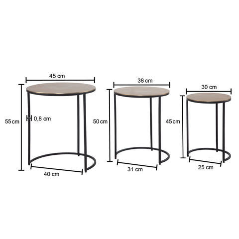 Rootz 3 Piece Set Side Tables - Modern Design - Nesting Tables - Gold and Black - Handcrafted - Space Saving - 45cm x 45cm x 55cm, 38cm x 38cm x 50cm, 30cm x 30cm x 45cm