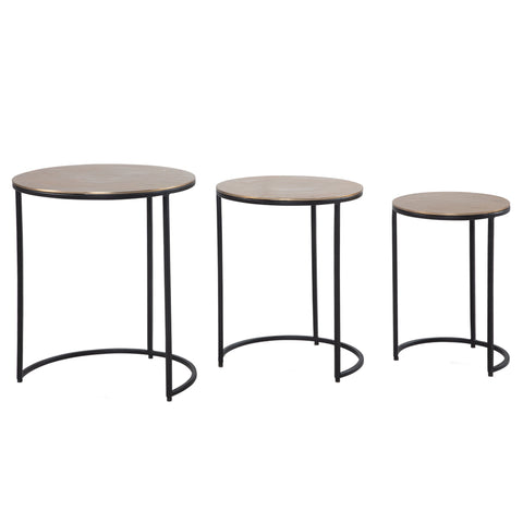 Rootz 3 Piece Set Side Tables - Modern Design - Nesting Tables - Gold and Black - Handcrafted - Space Saving - 45cm x 45cm x 55cm, 38cm x 38cm x 50cm, 30cm x 30cm x 45cm