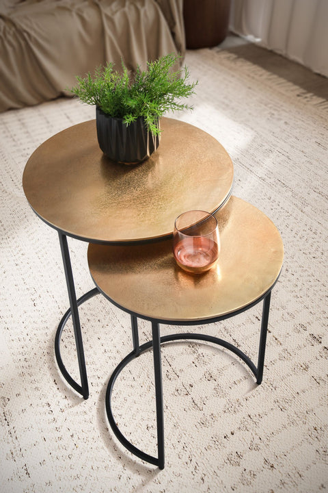 Rootz 3 Piece Set Side Tables - Modern Design - Nesting Tables - Gold and Black - Handcrafted - Space Saving - 45cm x 45cm x 55cm, 38cm x 38cm x 50cm, 30cm x 30cm x 45cm