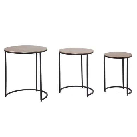 Rootz 3 Piece Set Side Tables - Modern Design - Nesting Tables - Gold and Black - Handcrafted - Space Saving - 45cm x 45cm x 55cm, 38cm x 38cm x 50cm, 30cm x 30cm x 45cm