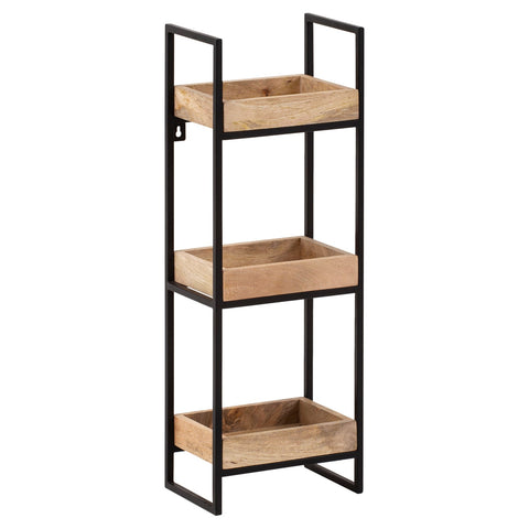 Rootz Modern Industrial Wall Shelf - Floating Shelf - Decorative Shelf - Solid Wood and Metal - Three Storage Areas - Handmade - 27cm x 77cm x 18cm - Light Brown - Black Frame